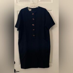 Evan-Picone Vintage Dress Size 18 Black Short Sleeve Wood Novelty Buttons 1990’s